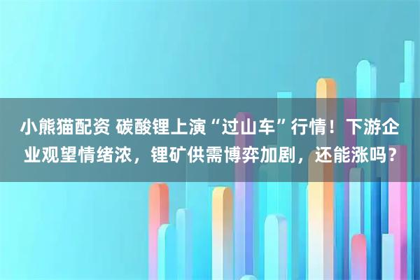小熊猫配资 碳酸锂上演“过山车”行情！下游企业观望情绪浓，锂矿供需博弈加剧，还能涨吗？